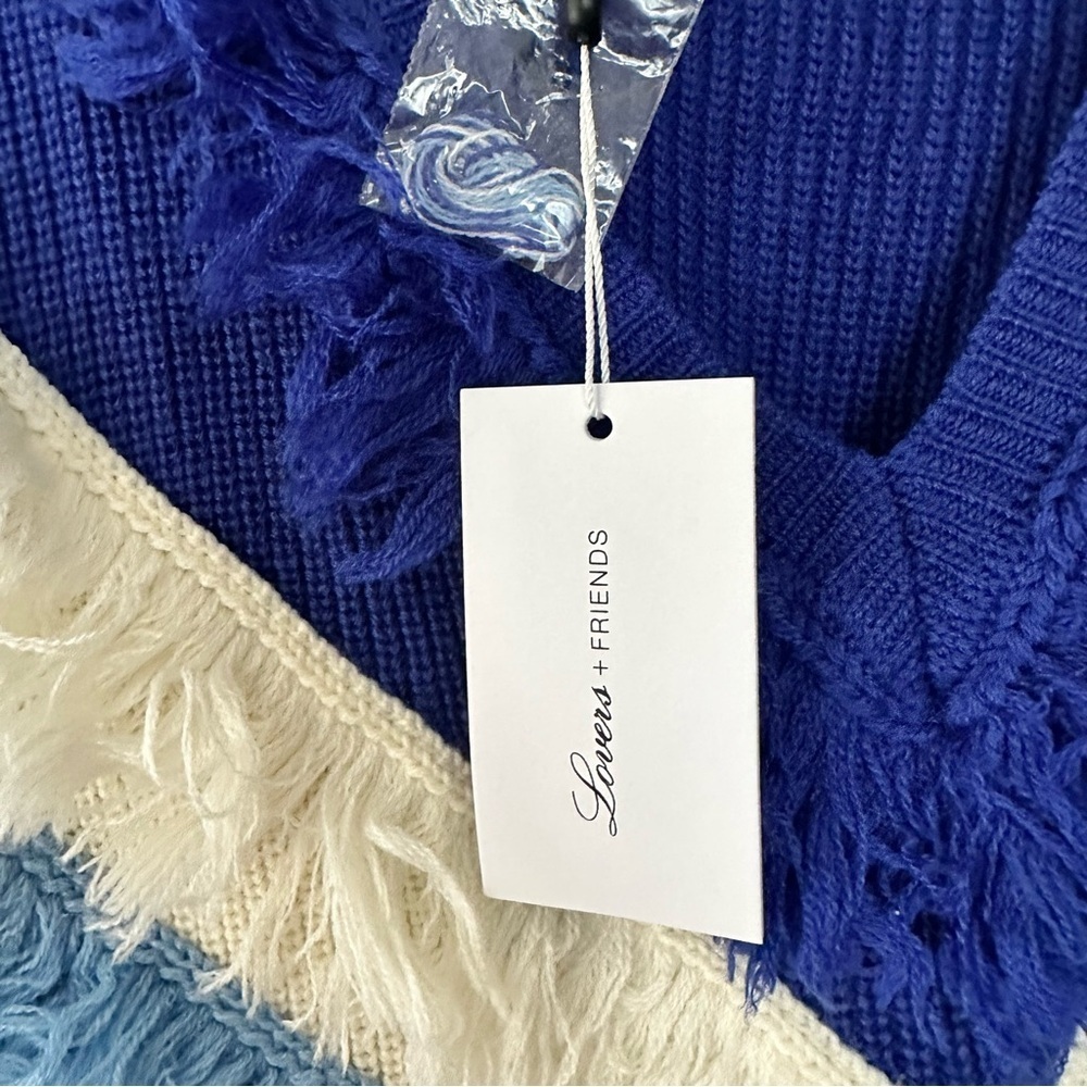 Lovers + Friends Blue and White Fringed Women's Sweater - Picture 9 of 9